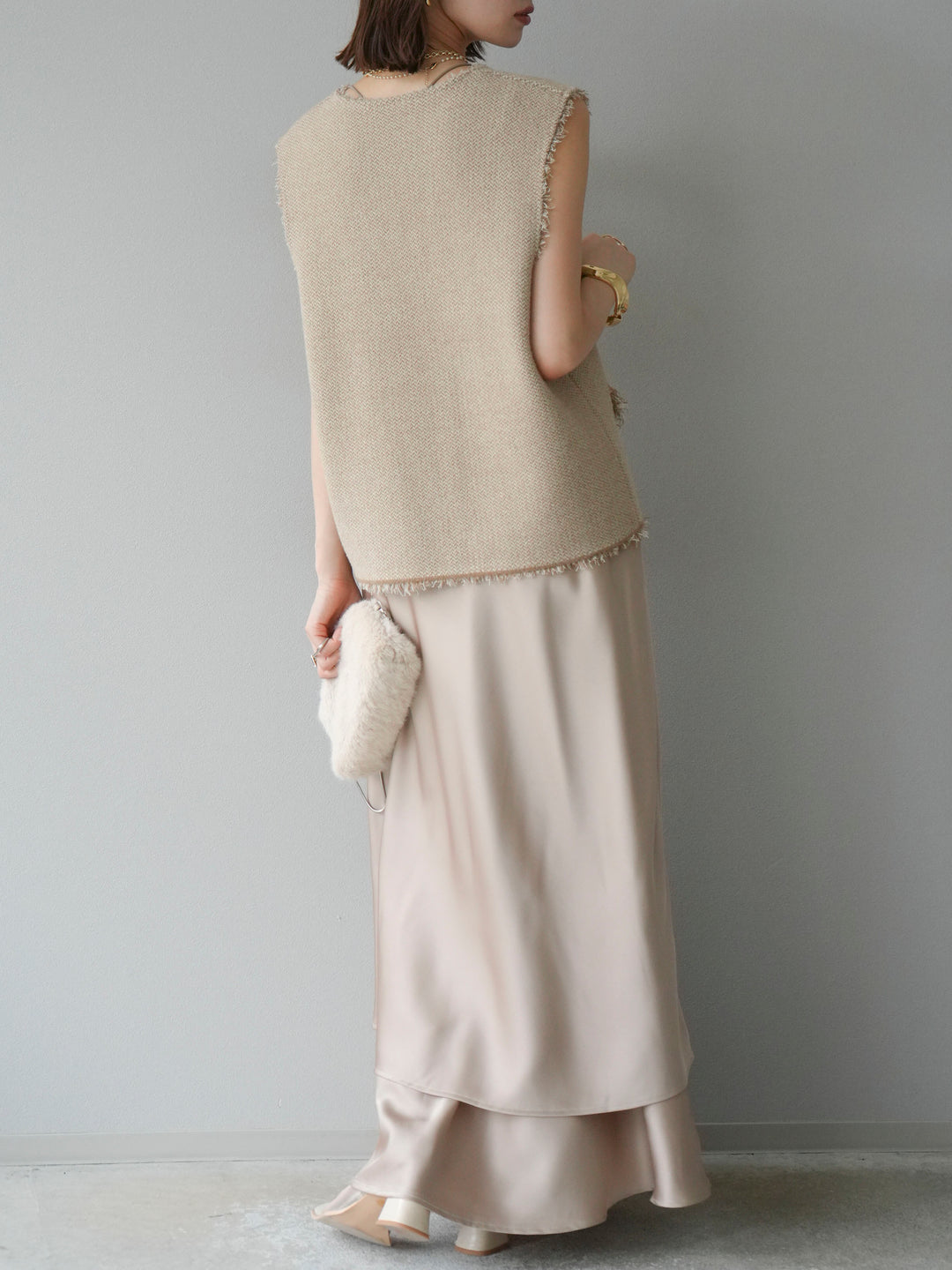 [予約]サテンフリルスカート/ベージュ