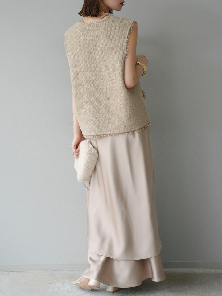 [予約]サテンフリルスカート/ベージュ