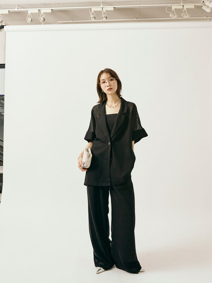 [予約]メッシュタックワイドパンツ/ブラック