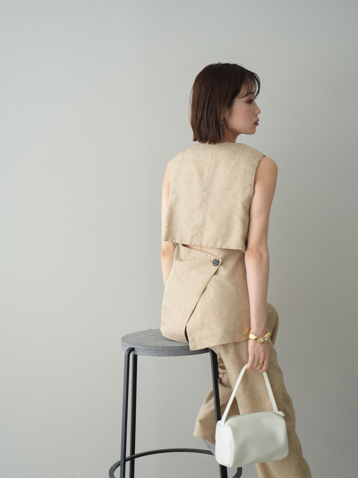 [SET]リネンライクバックオープンジレ+リネンライクタックワイドパンツ(2set)