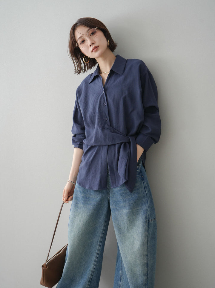 [予約]フロントアシンメトリーブラウス/blue