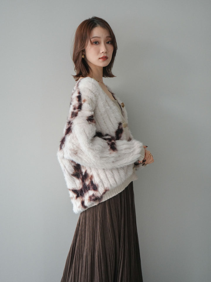 [予約]ニュアンス柄シャギーニットカーディガン/ivory