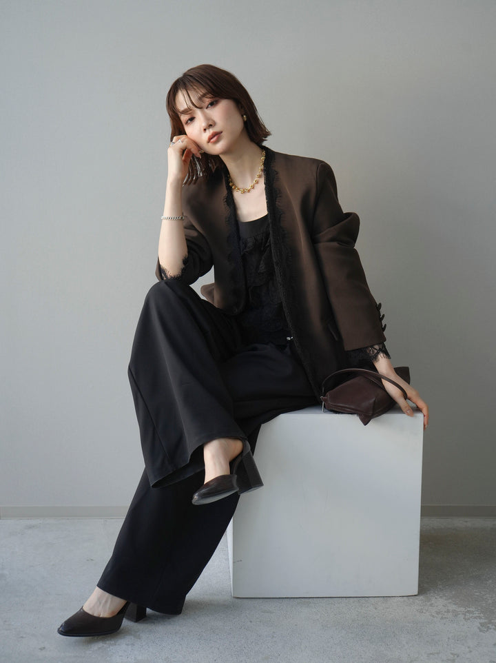 [SET]ノーカラーレースジャケット+スカラップレースフリルキャミソール(2set)