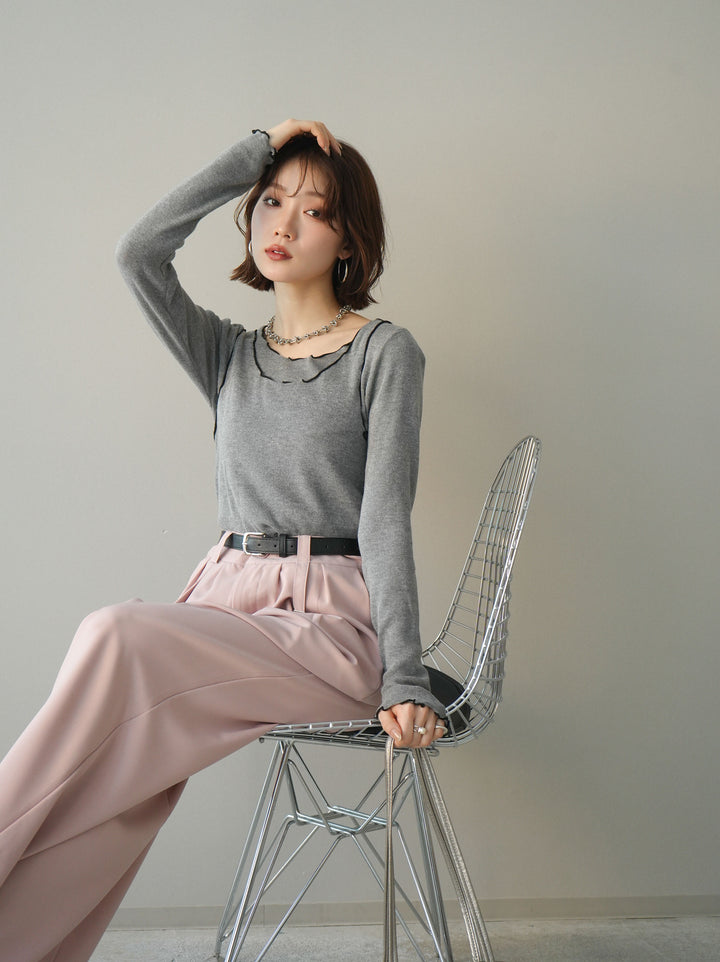 [SET]バイカラーメローアンサンブルシアーニットトップス+バイカラーメローアンサンブルシアーニットトップス(2set)