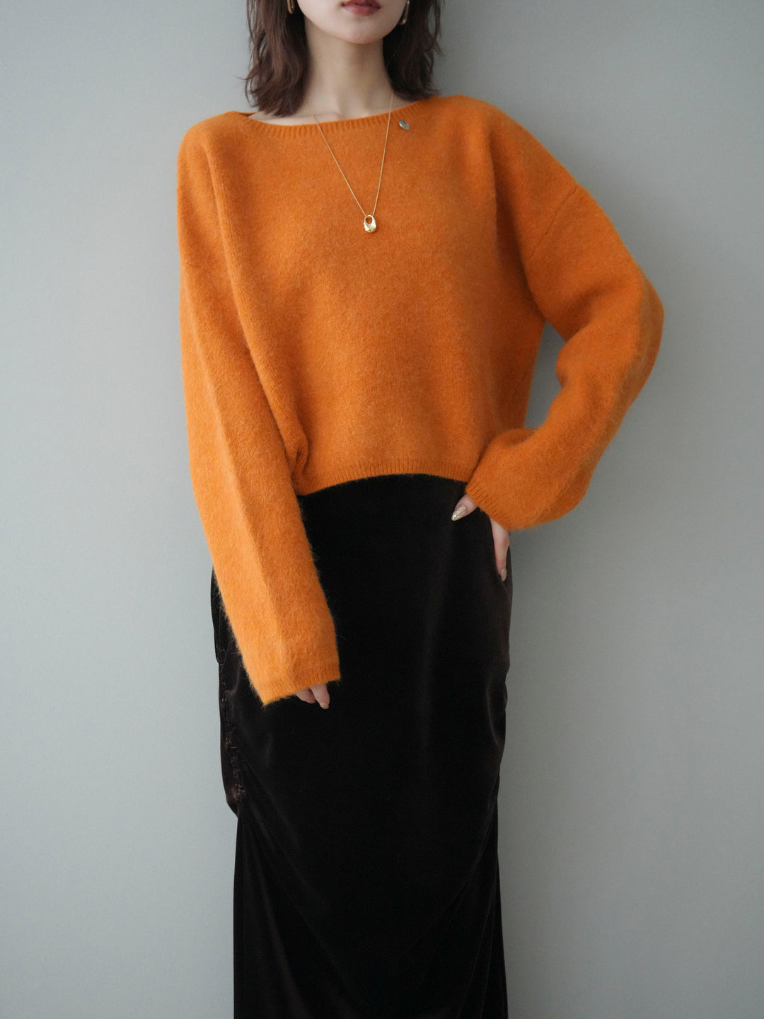 [予約]アンゴラタッチボートネッククロップドプルオーバー/orange