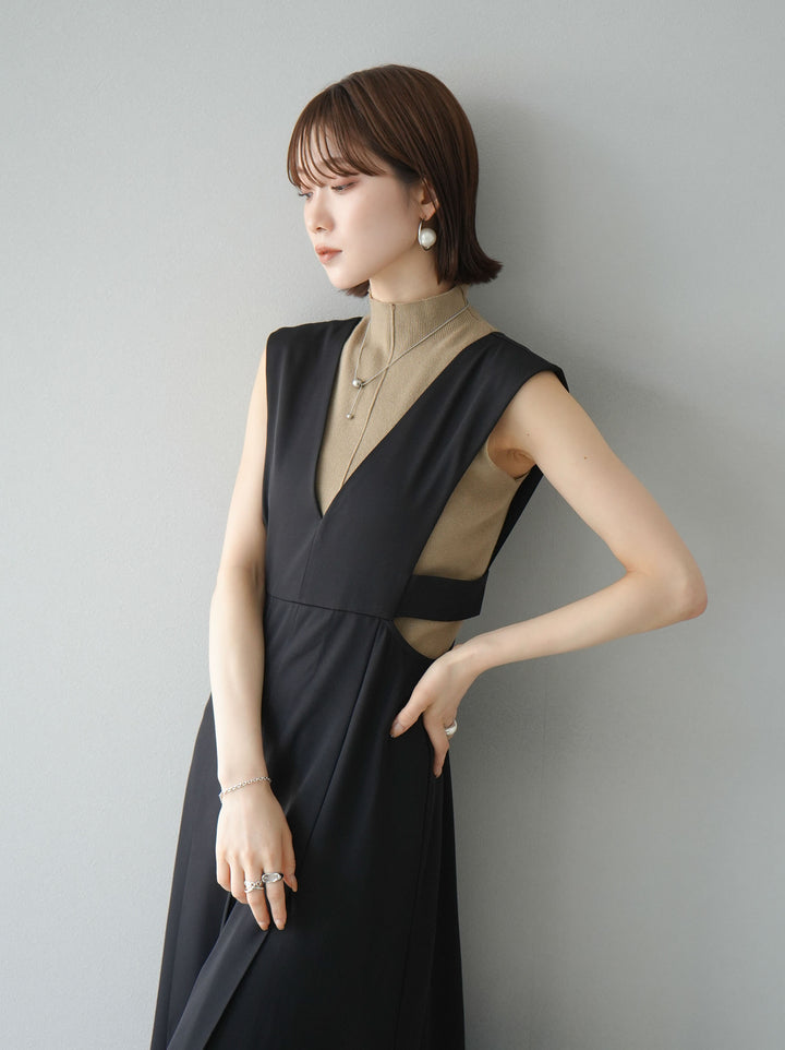 【預訂】剪裁設計褶邊裙/黑色