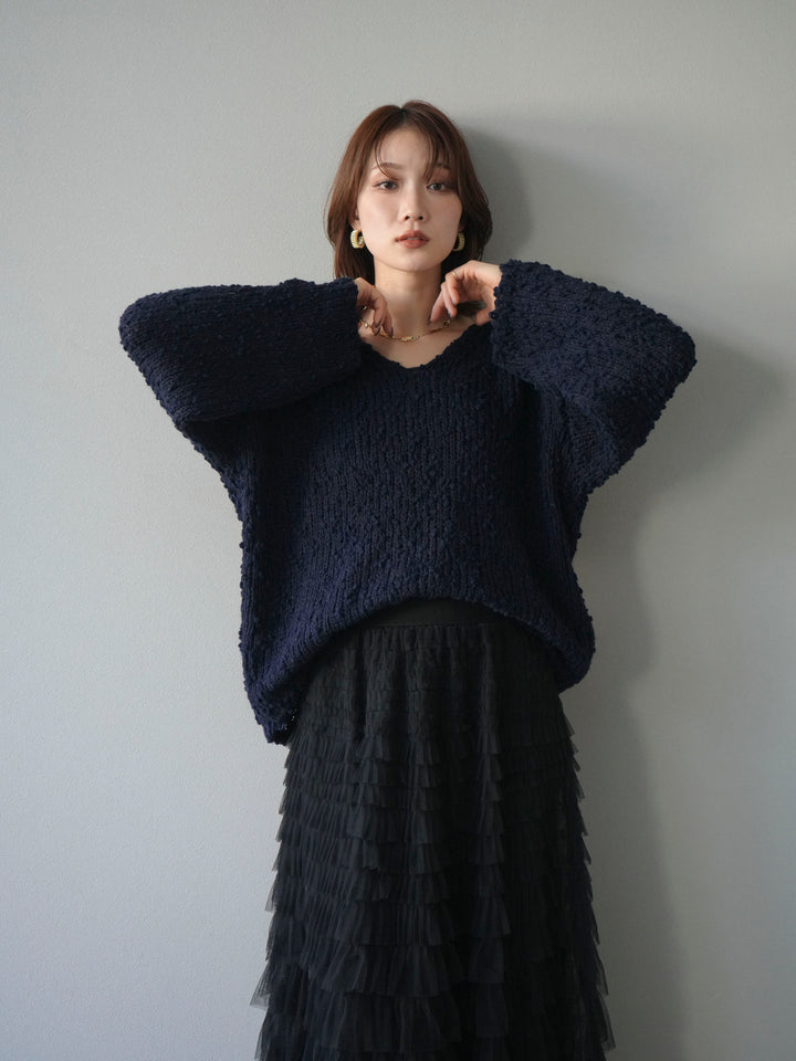 [予約]メランジポコポコニットプルオーバー/navy