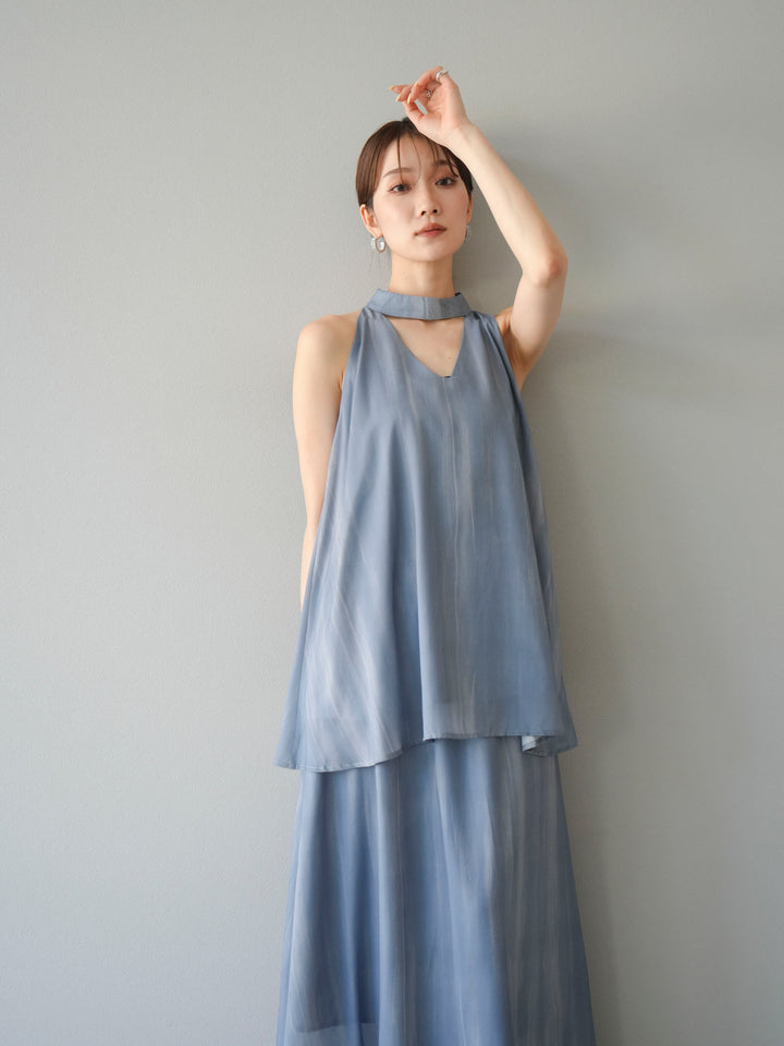 [SET] 細膩花紋V領襯衫＆喇叭裙（2套）