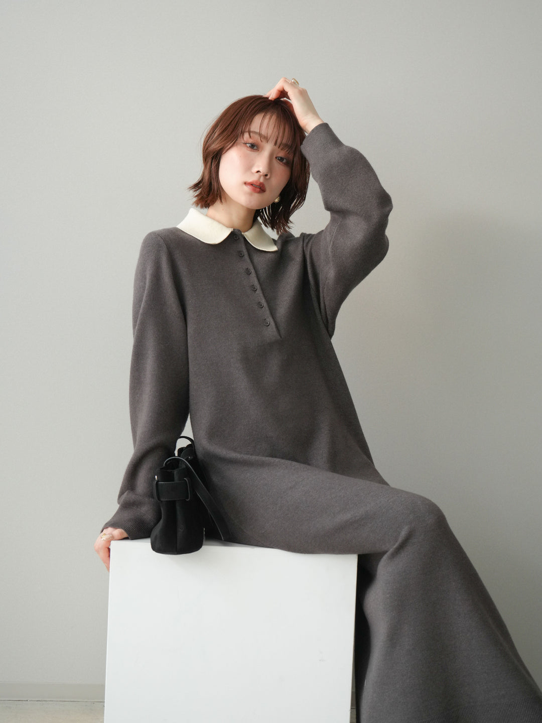 [SET]配色ポロニットワンピース+選べるアクセセット(2set)