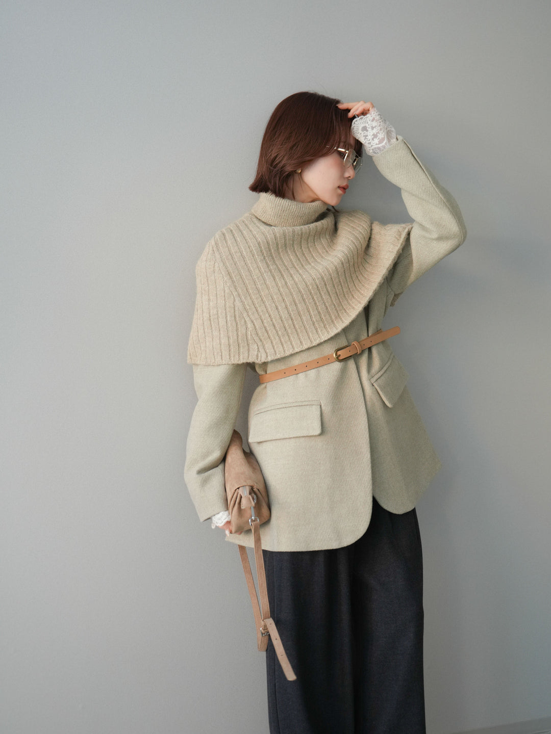 [20%オフ]ケープ付ノーカラージャケット/ivory