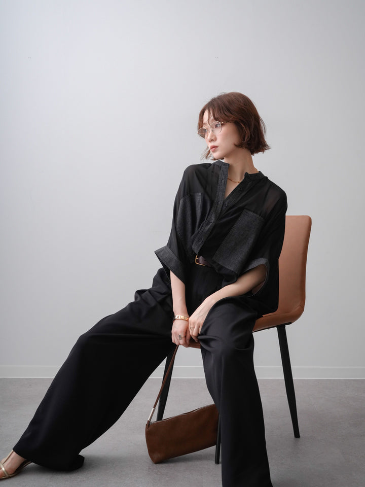 [予約]デニムコンビシアードルマンブラウス/black