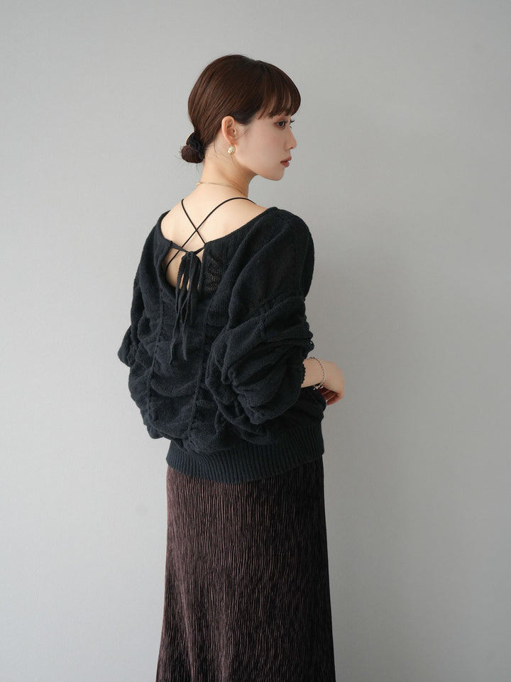 [予約]バックオープンシャーリングニットプルオーバー/ブラック
