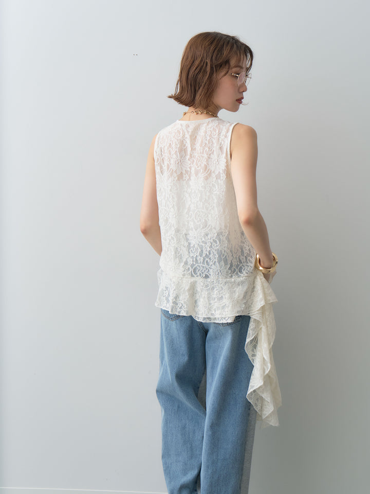 [予約]ラッフルレースアシメペプラムノースリトップス/ivory