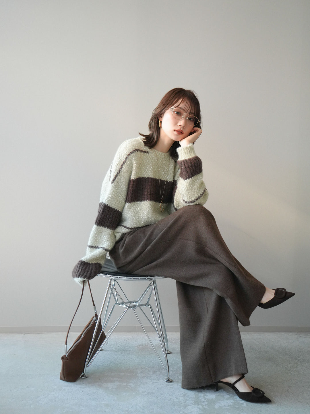 [予約]ネップヤーンボーダーニットプルオーバー/beige