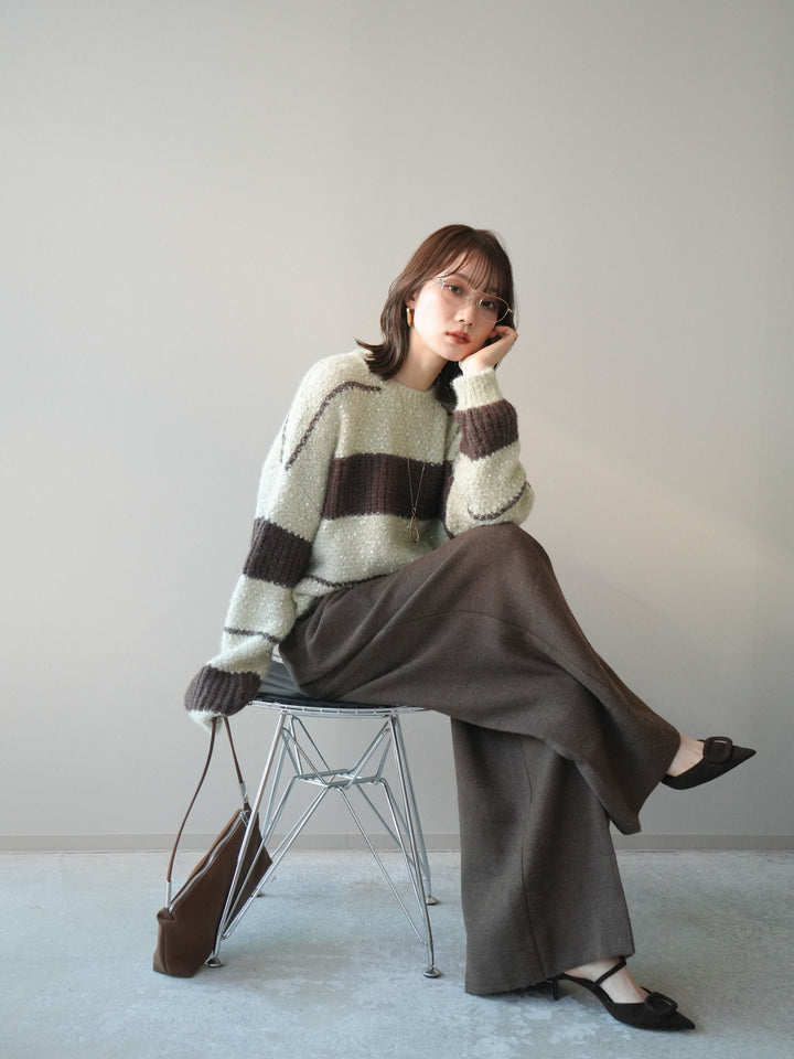 [予約]ネップヤーンボーダーニットプルオーバー/beige