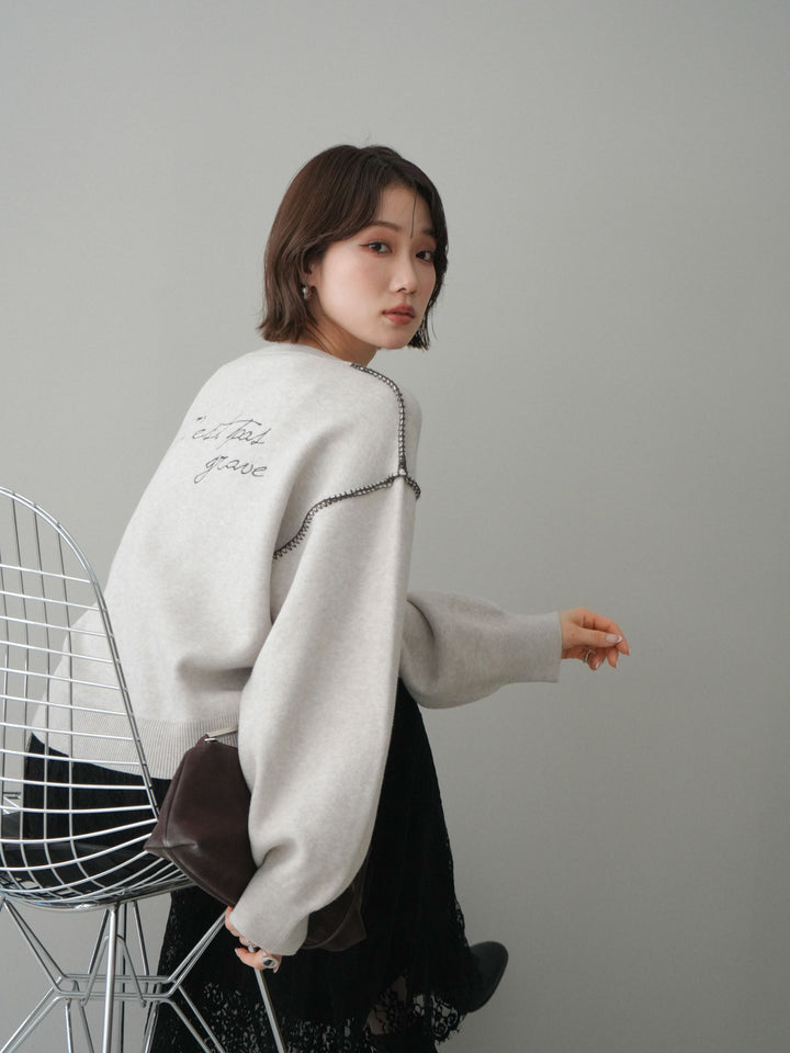 [SET]バックロゴ刺繍配色ステッチニットプルオーバー+選べるアクセセット(2set)