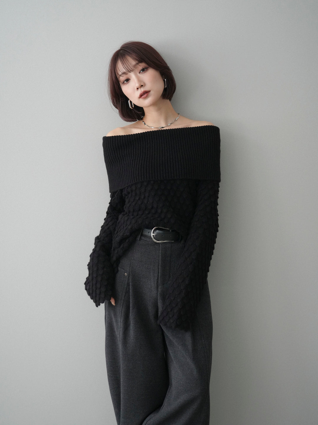 [SET]ポコポコ編みオフショルニットプルオーバー+ポコポコ編みオフショルニットプルオーバー(2set)