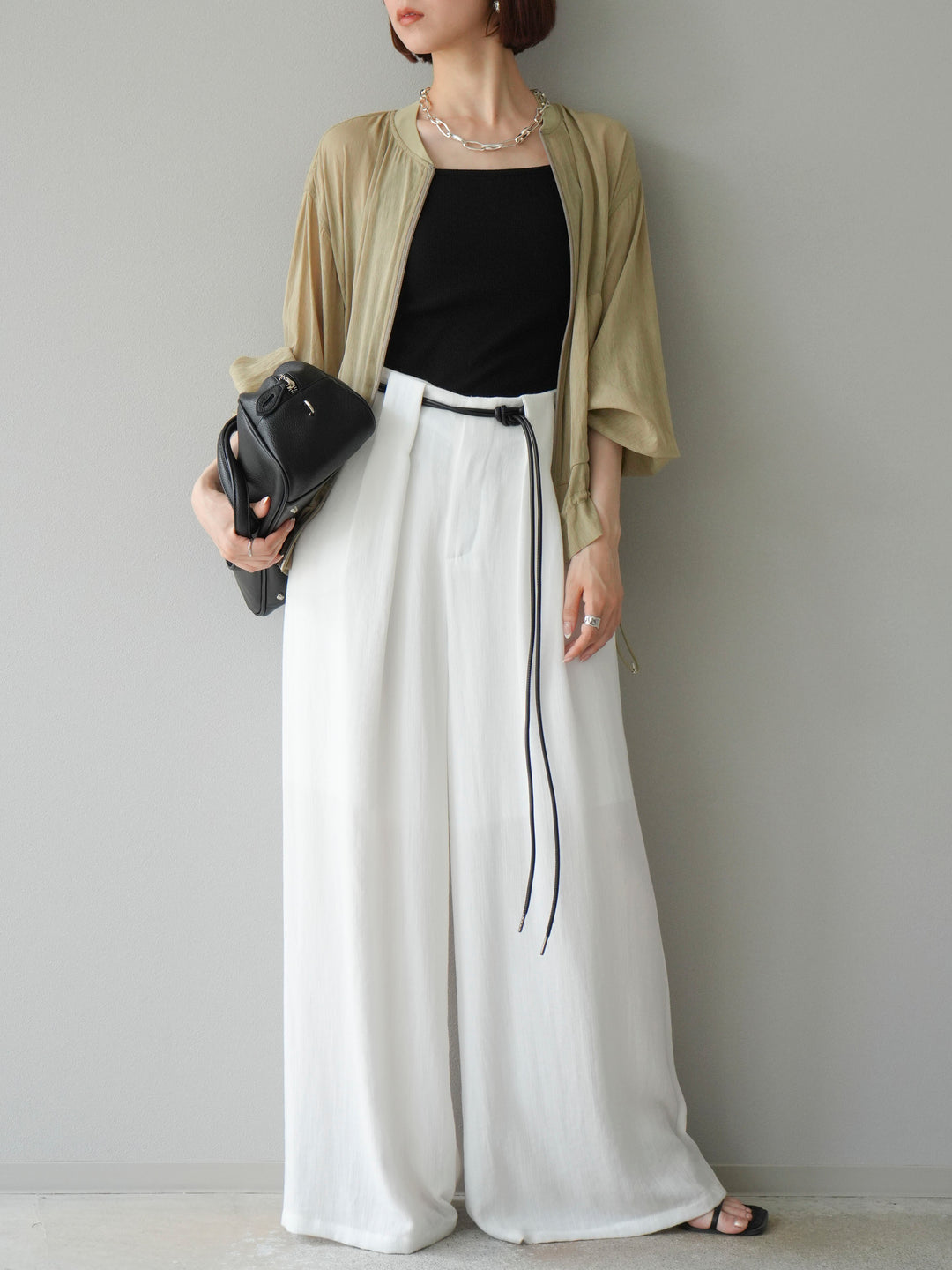 [予約]ロープデザインベルトリネンタッチワイドパンツ/オフ