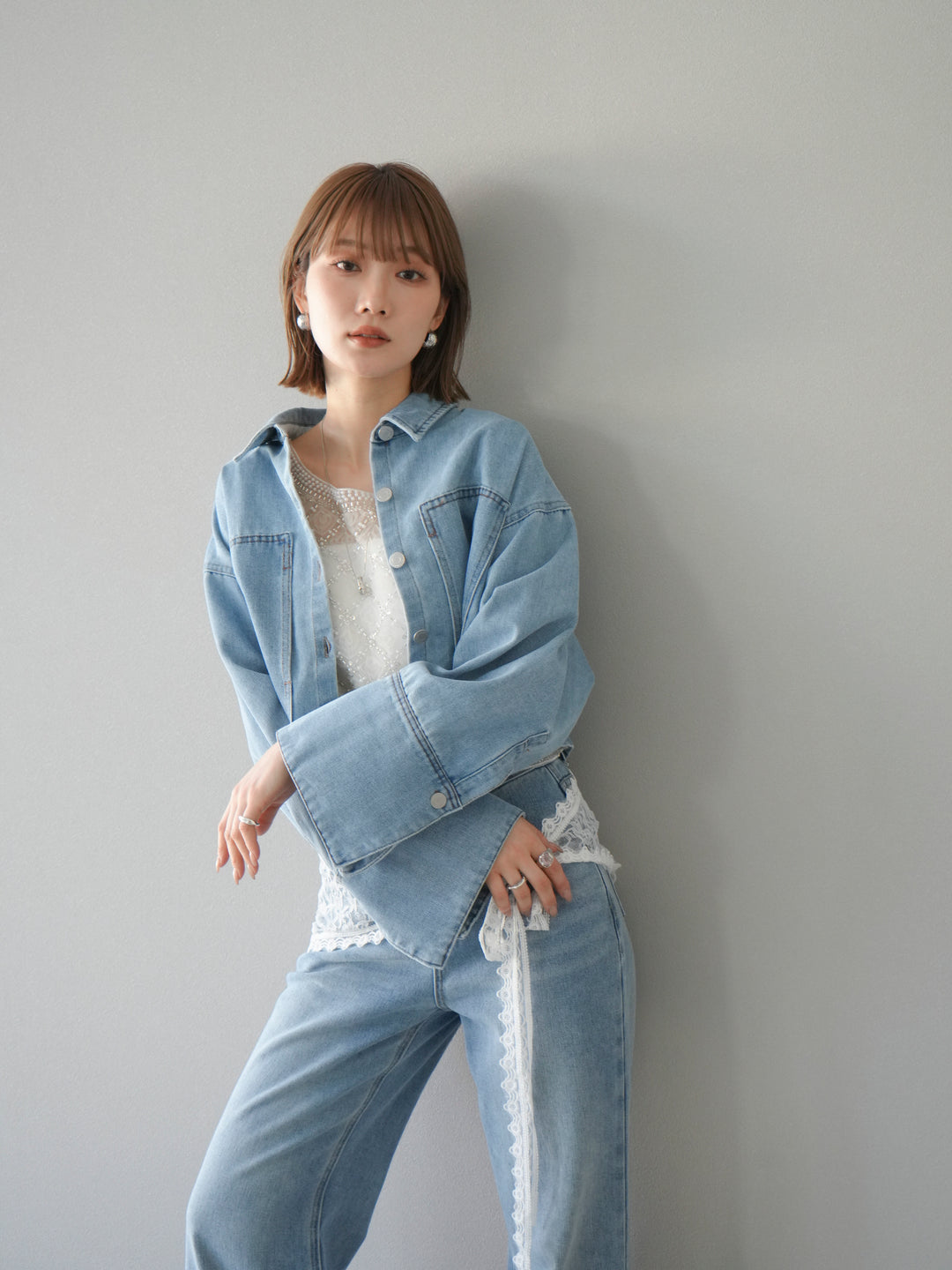 [予約]BIGカフスデニムショートシャツ/ブリーチ　