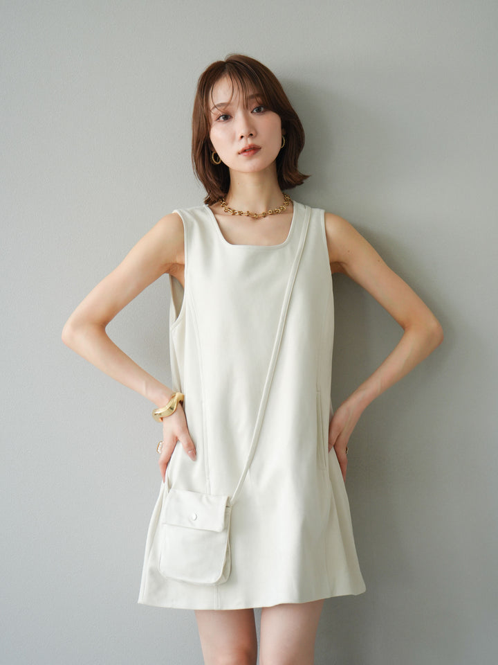 [予約]ショルダーポーチ付スウェードミニワンピース/アイボリー