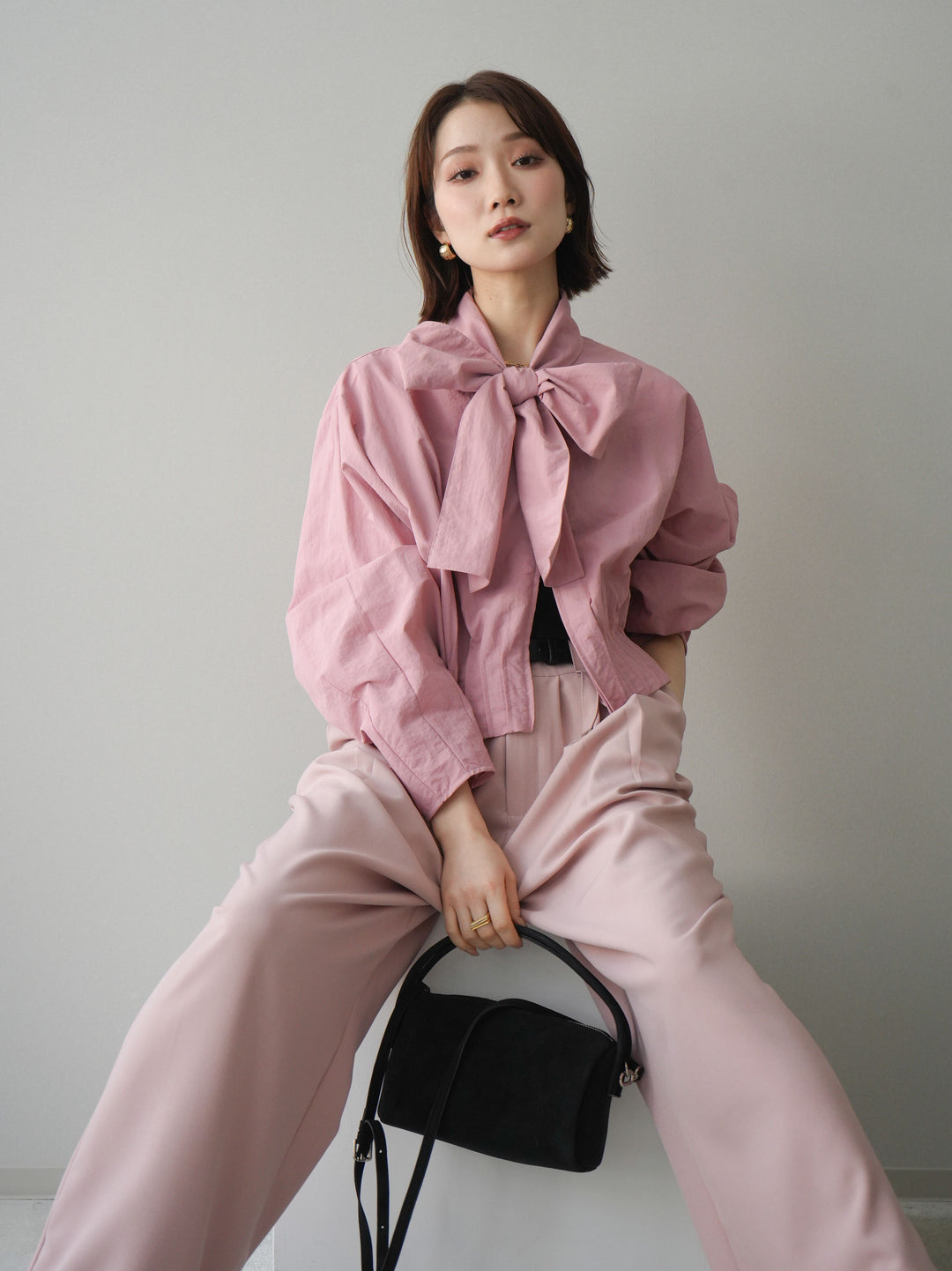 [SET]ボウタイ裾プリーツライトジャケット+選べるアクセセット(2set)