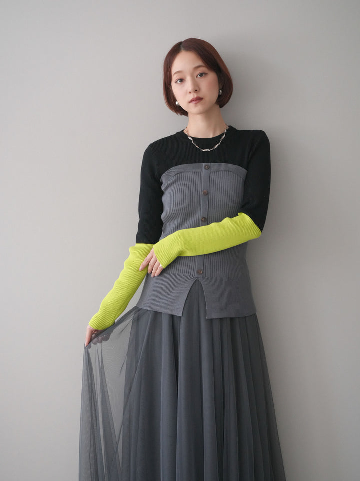 [SET]配色ビスチェドッキングリブニットトップス+選べるアクセセット(2set)