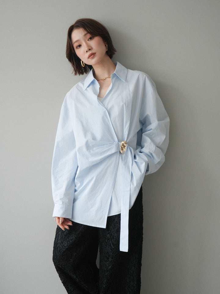 [SET]メタルパーツドレープシャツ+シアーコードレースイージーパンツ(2set)