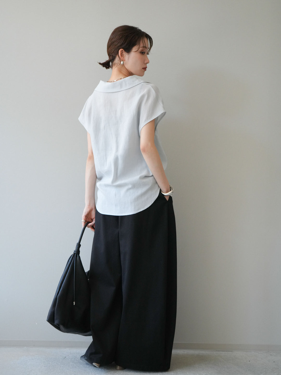 [SET]フレンチツイストドレープシャツ+サイドベルトバルーンワイドパンツ(2set)