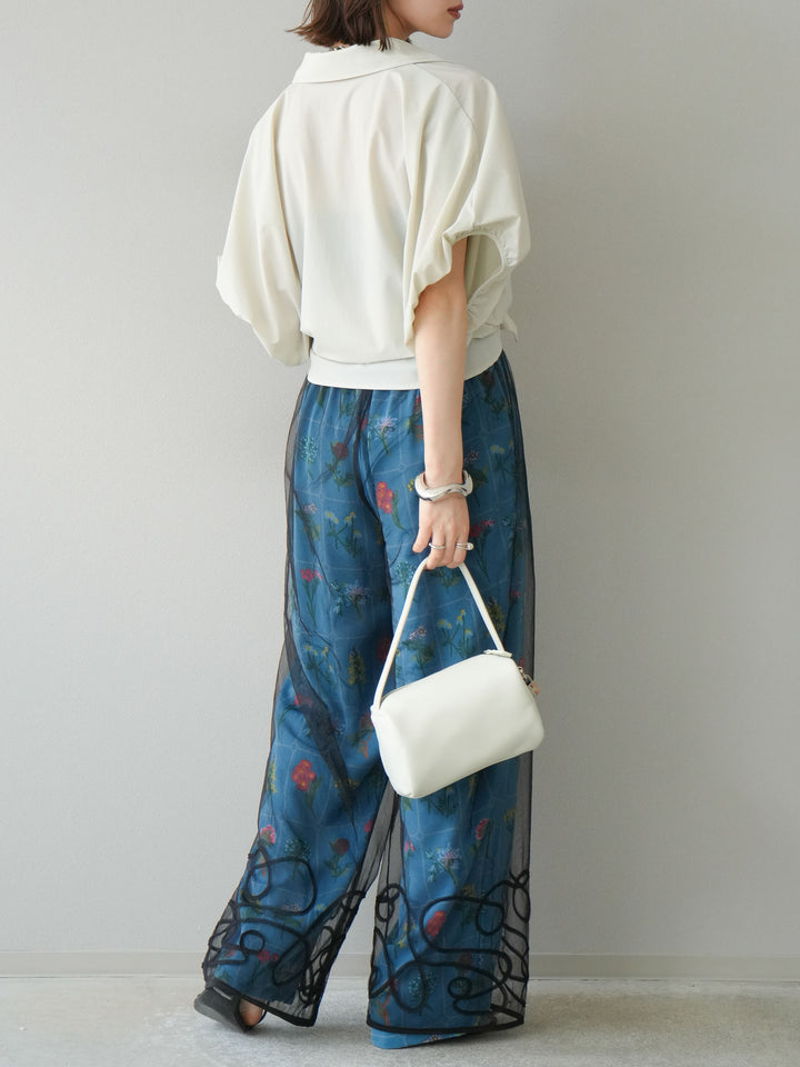 [予約]パッチワークフラワープリントイージーパンツ/ブルー