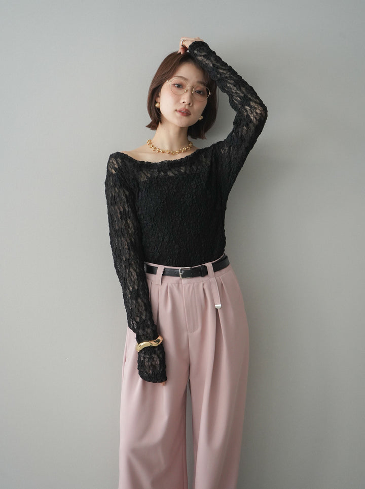 [SET]サイドギャザーレーストップス+サイドギャザーレーストップス(2set)