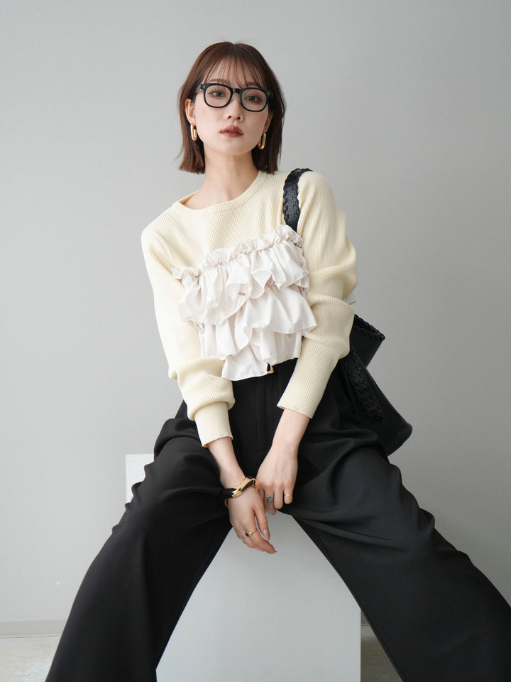 [予約]フリルビスチェドッキングスポンジニットプルオーバー/ivory