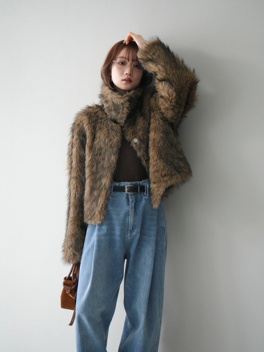 [20%オフ]MIXファースタンドネックショートジャケット/camel