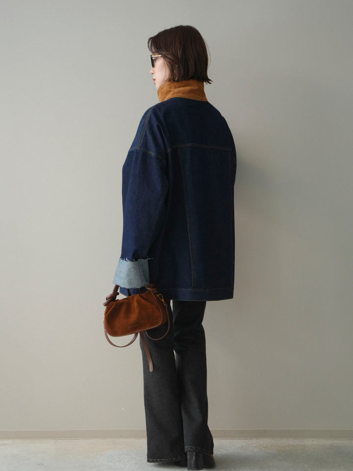 [SET]コーデュロイ×デニムミドルジャケット+フレアデニムパンツ(2set)