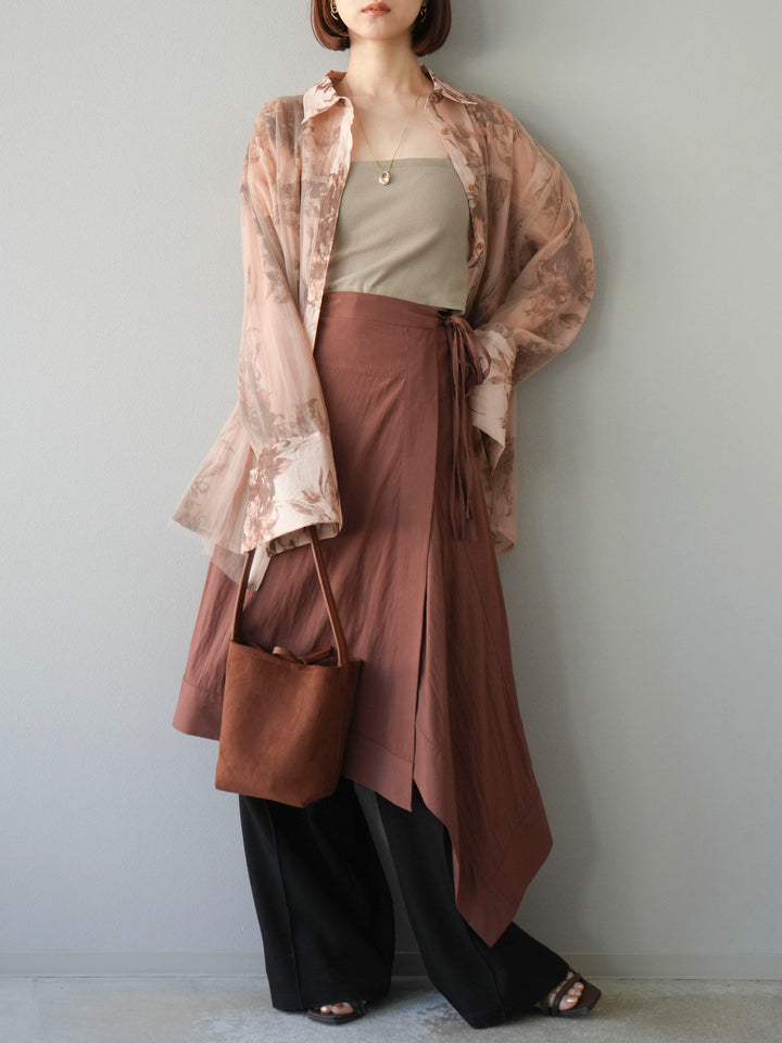 [予約]アシンメトリーレイヤードスカート/ブラウン