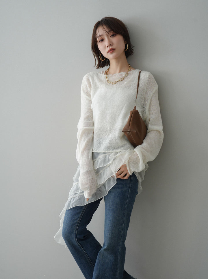 [予約]ラッフルオーガンジータンクトップ＆ニットアンサンブル/white