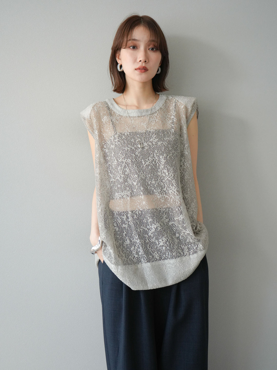 [予約]シャイニーレースプルオーバー/グレー