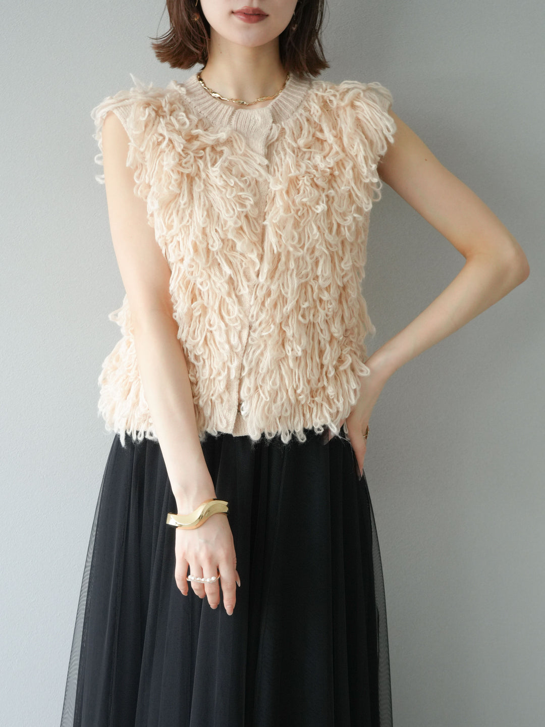 [予約]前開きループニットベスト/アイボリー