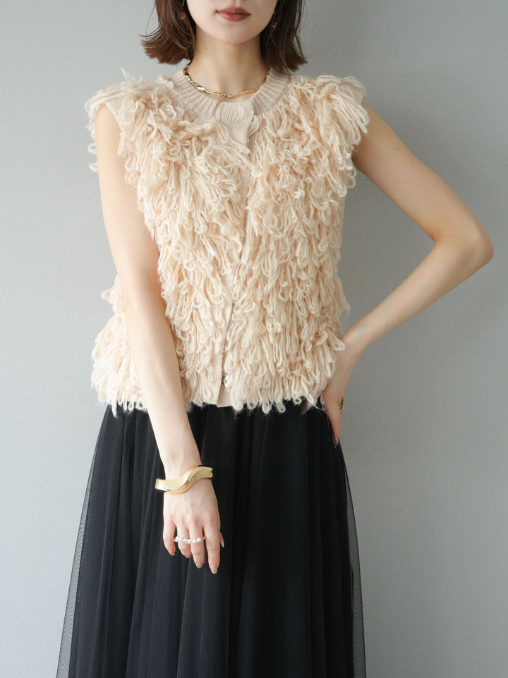 [予約]前開きループニットベスト/アイボリー