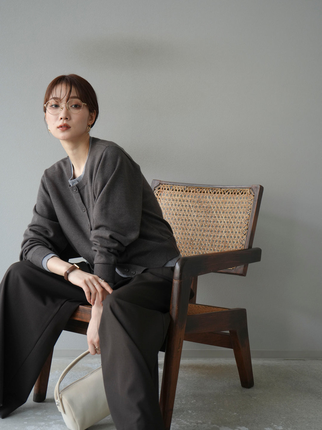 【SET】同色系疊穿開襟衫+雙褶寬褲（2件組）