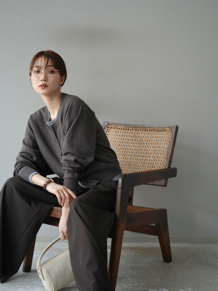 【SET】同色系疊穿開襟衫+雙褶寬褲（2件組）