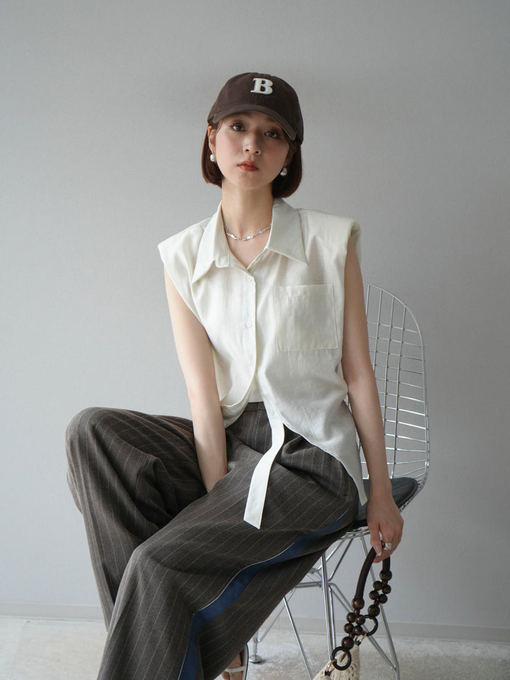 [予約]サイドラインストライプワイドパンツ/ブラウン