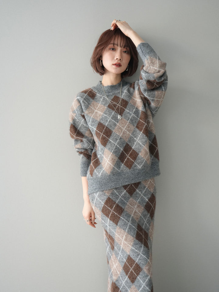 [SET]アーガイルニットプルオーバー&ロングスカートSET UP(2set)