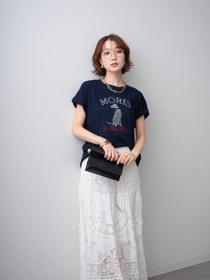 [SET]ドッグエンブロイダリーTEE+クロシェマキシスカート(2set)