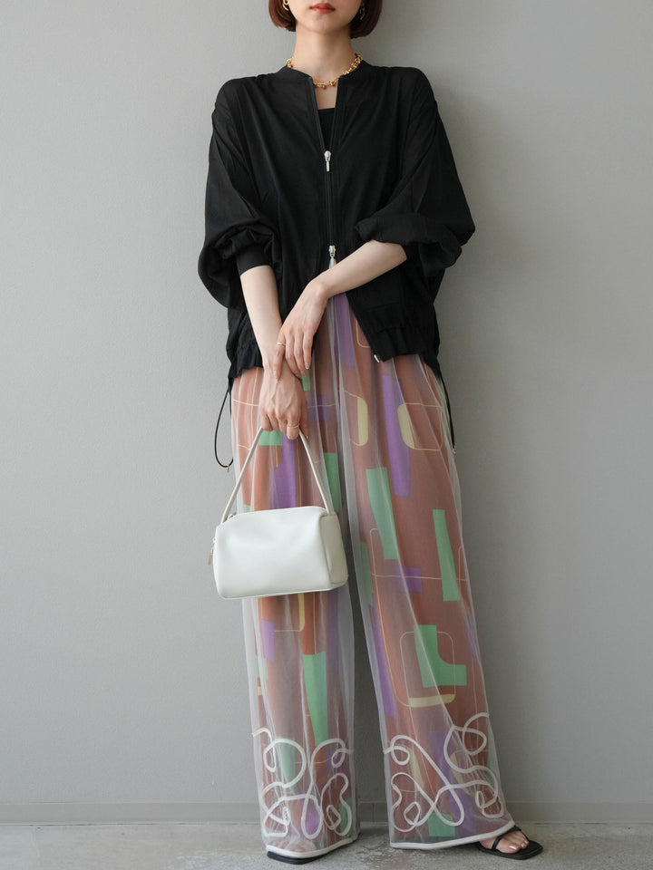 [予約]コード刺繍チュールレイヤードパンツ/オフ