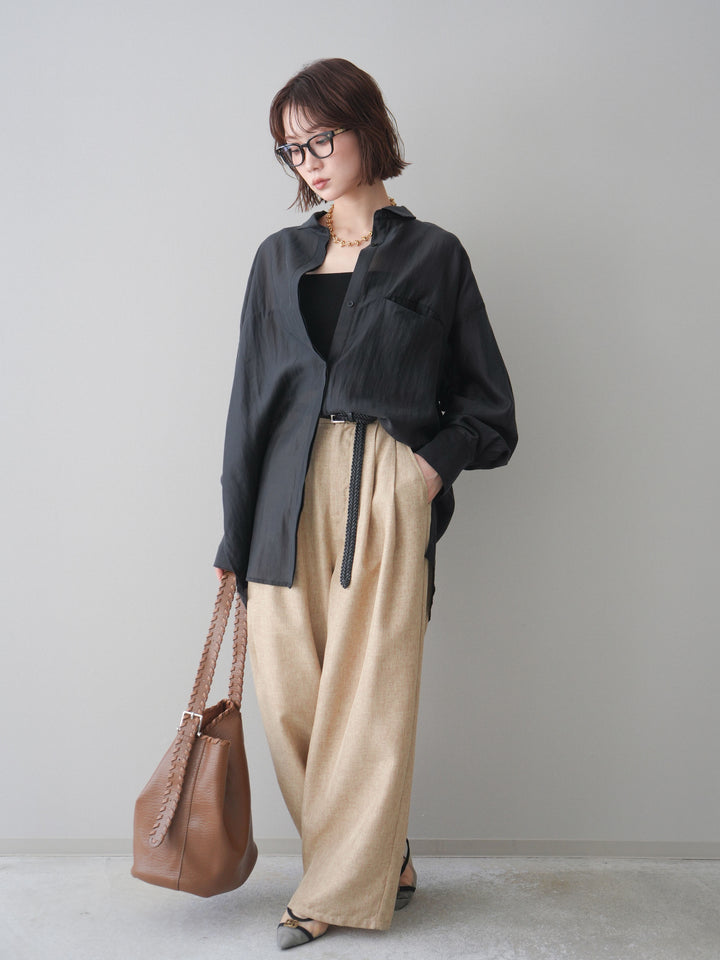 [予約]リネンライクタックワイドパンツ/beige