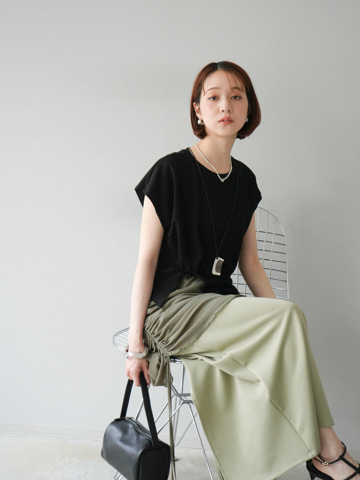 [予約]カシュクールTシャツ＆コームネックレスSET /ブラック