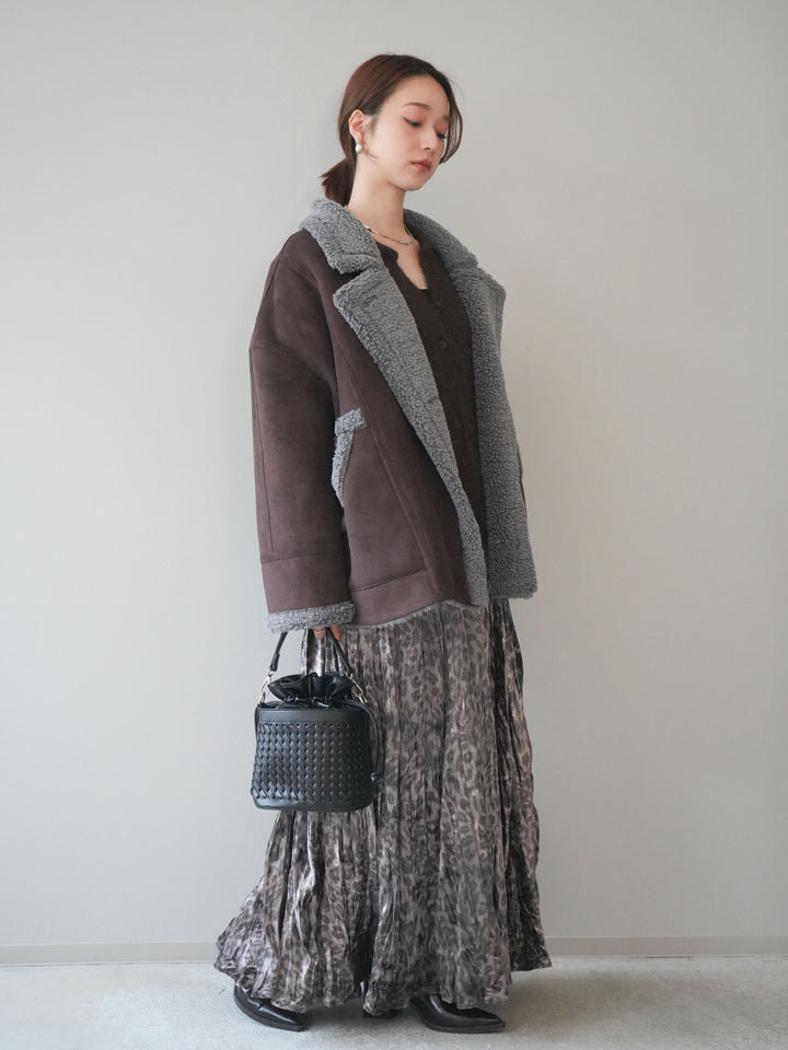 [予約]レオパードベロアワッシャーロングスカート/gray