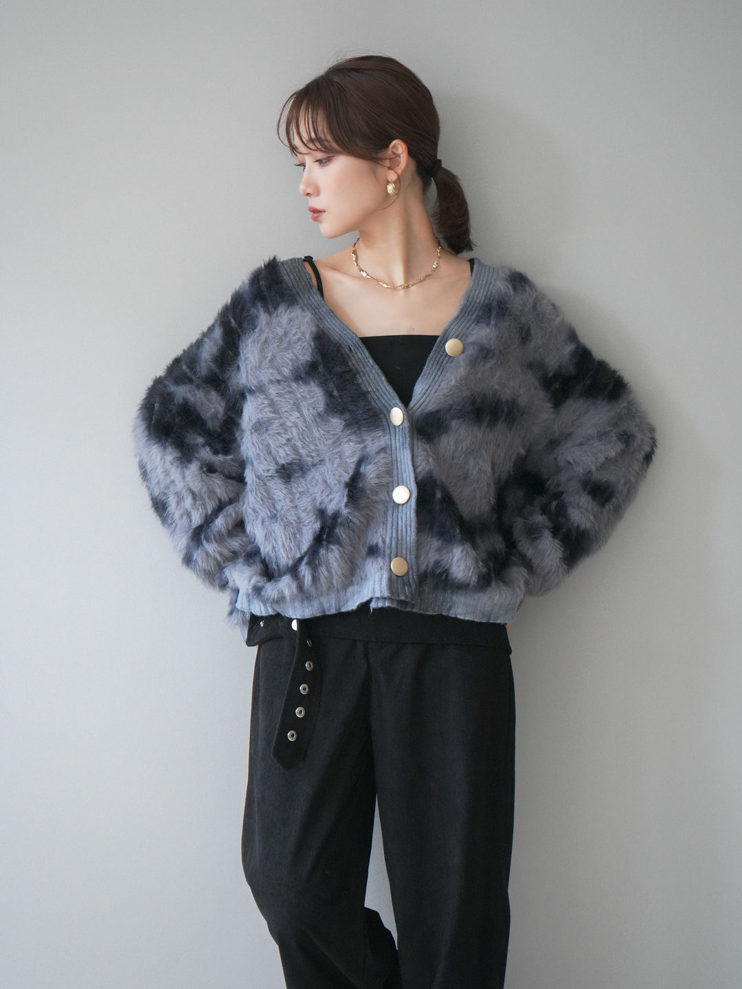 [SET]ニュアンス柄シャギーニットカーディガン+選べるアクセセット(2set)