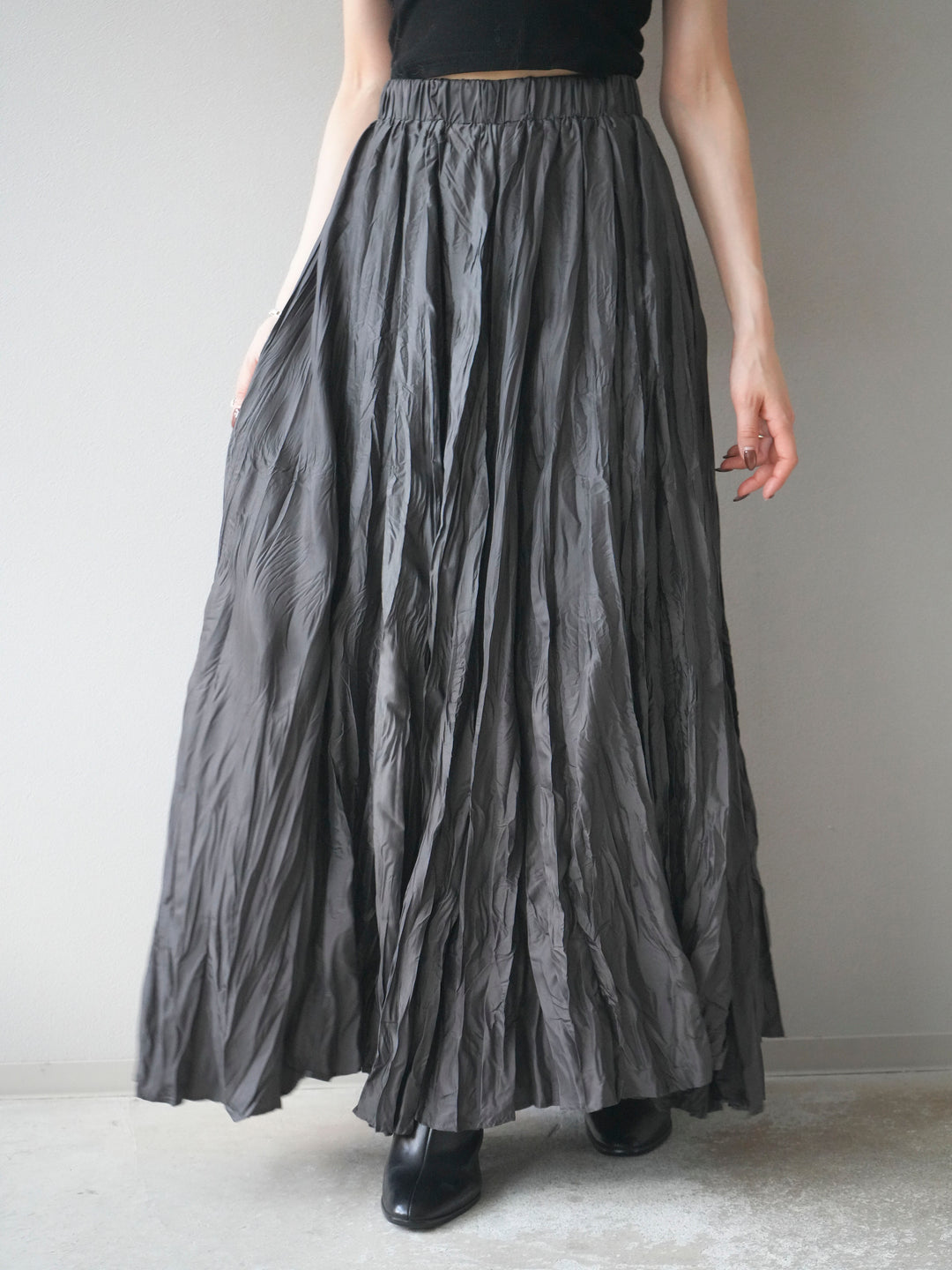 [予約]ワッシャープリーツロングスカート/charcoal