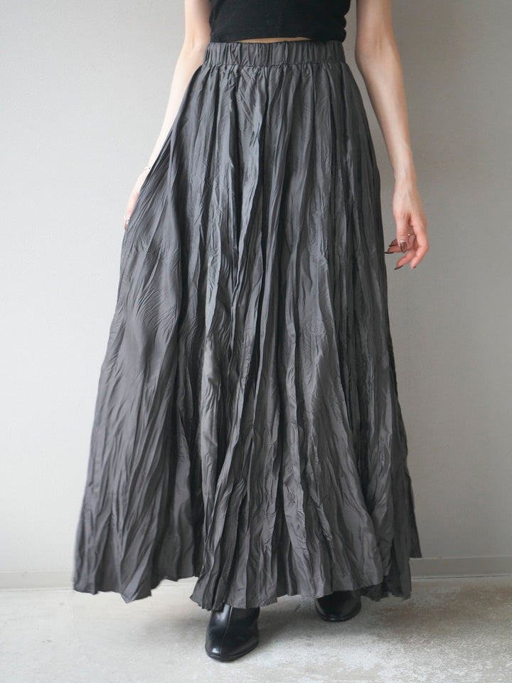 [予約]ワッシャープリーツロングスカート/charcoal